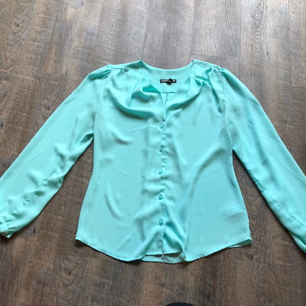 Express Light Blue Flowy Button-Up